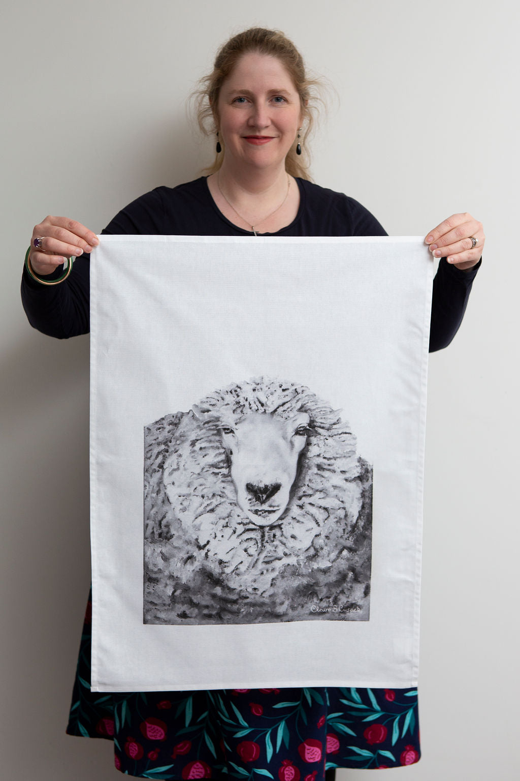 Sparky the half Merino Sheep Tea Towel – Oil Painted Portrait