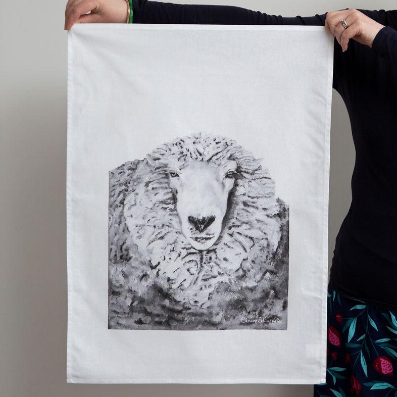 Sparky the half Merino Sheep Tea Towel – Oil Painted Portrait