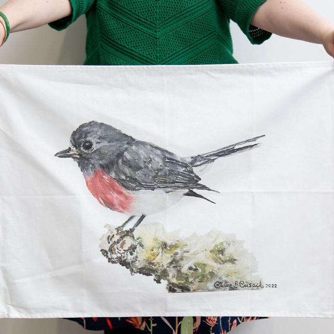 Rose Robin Tea Towel