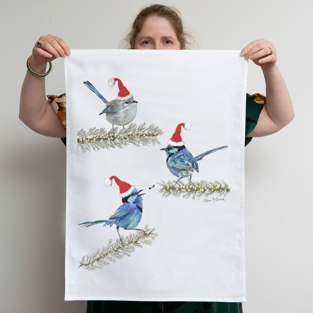 Christmas Fairy Wrens Tea Towel