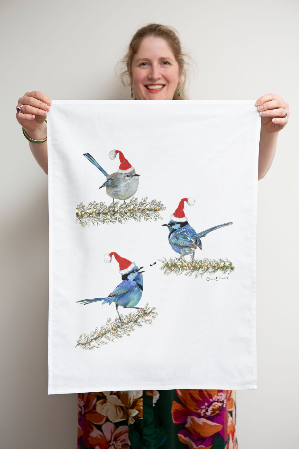 Christmas Fairy Wrens Tea Towel