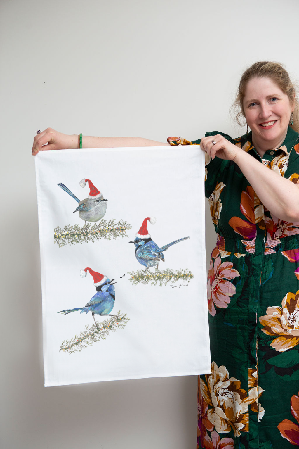 Christmas Fairy Wrens Tea Towel