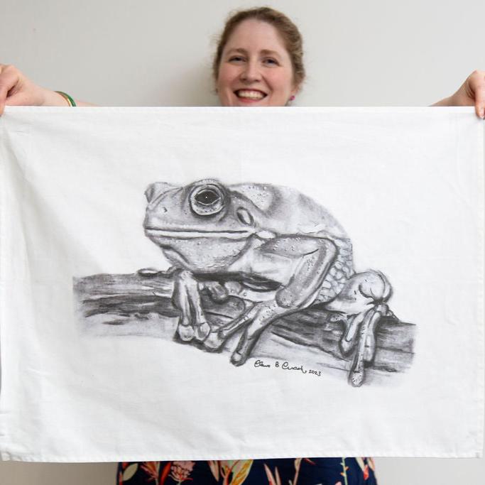 Charcoal Australian Tree Frog Tea Towel